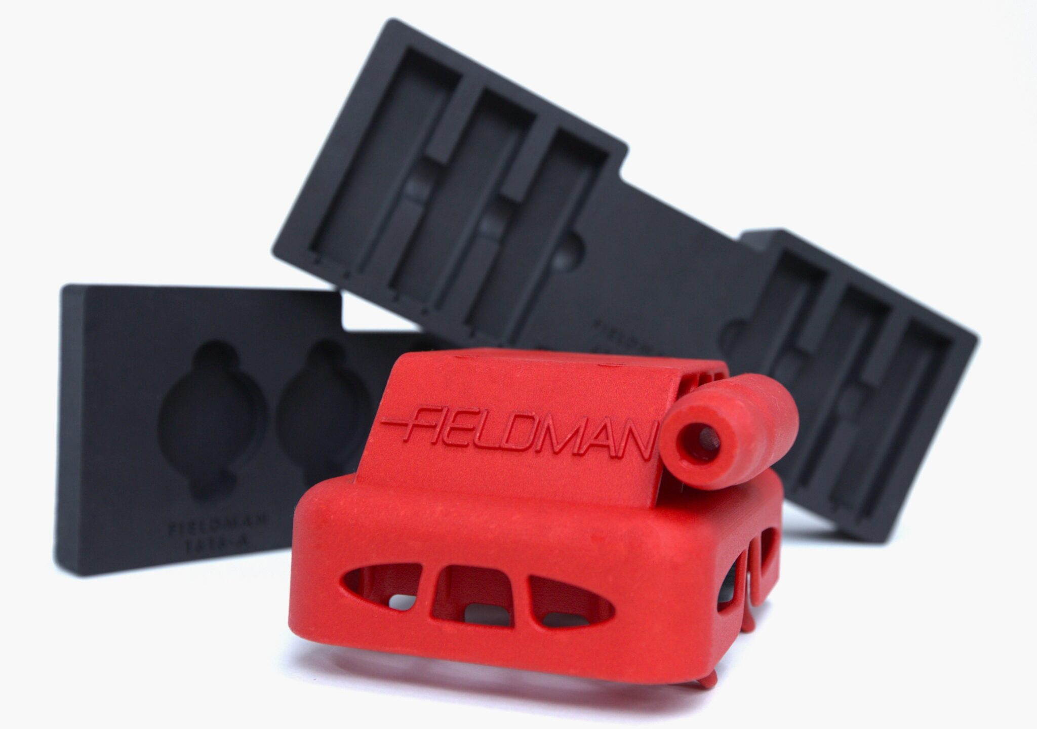 Fieldman SLS-onderdelen in rood en zwart, geprint bij Parts on Demand